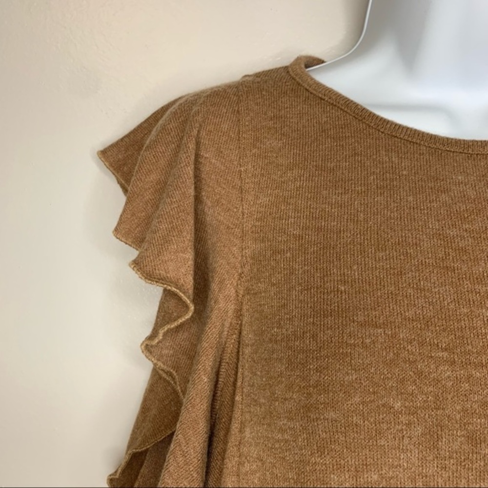 Zara Tan Ruffle-Sleeve Cold Shoulder Sweater Size Small - Picture 8 of 11